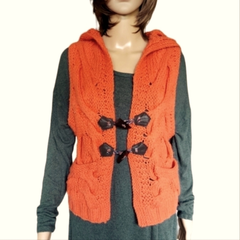 Free People Cable Knit Hooded Sweater Vest
